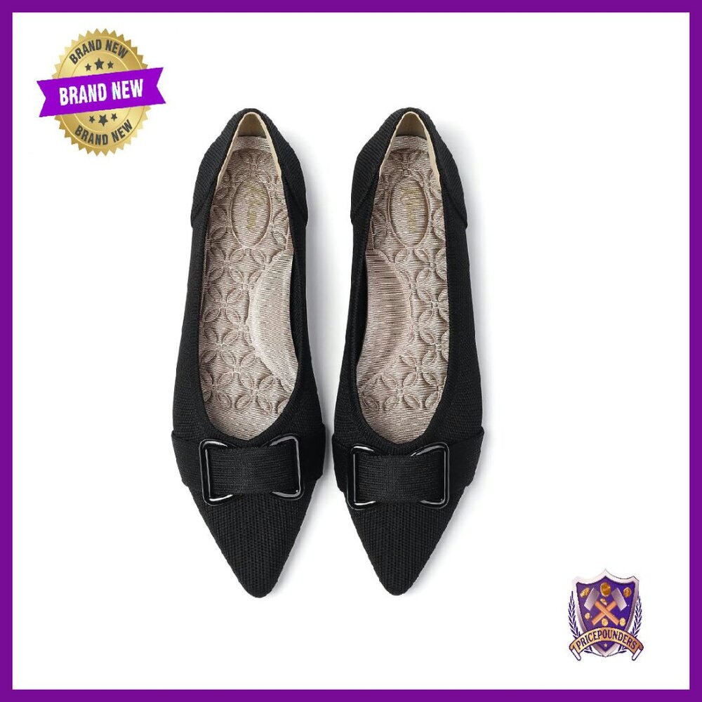 Women's Knit Ballet Flats With Arch Support, Pointed Toe Work Shoes